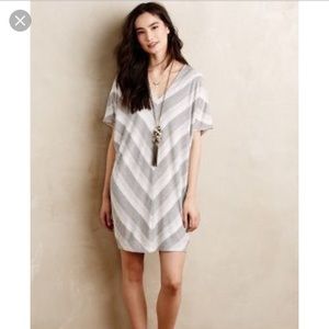 Anthropologie Gray & White Paned Cocoon Dress EUC